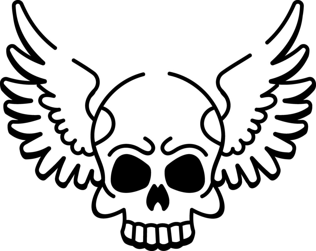 A doodle style icon of winged skull tattoo vector