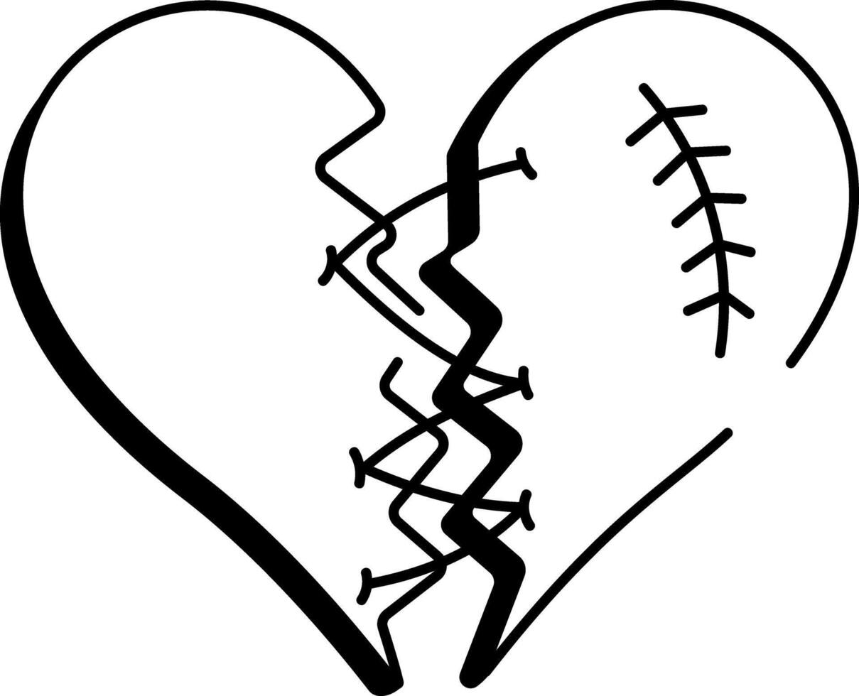 A doodle style icon of broken heart tattoo vector