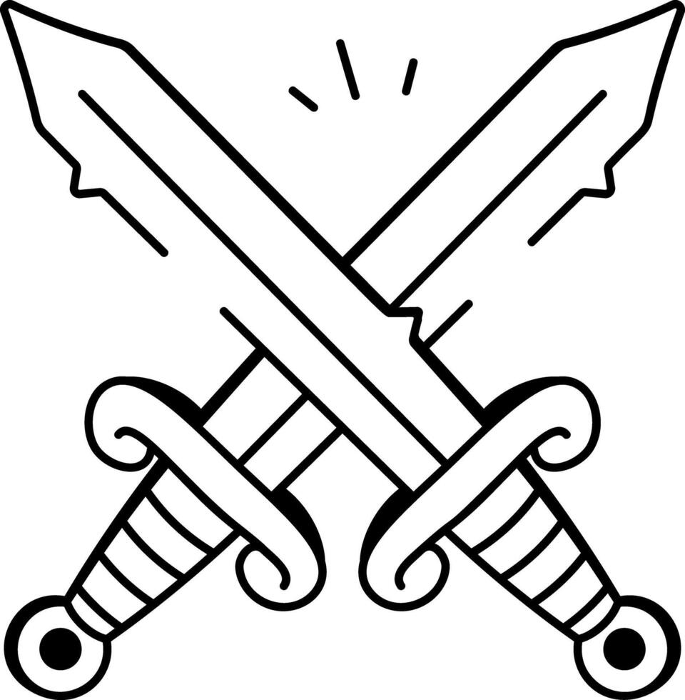 A sketchy style icon of cross swords tattoo vector