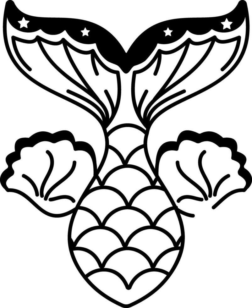 A hand drawn style icon of mermaid tail tattoo vector