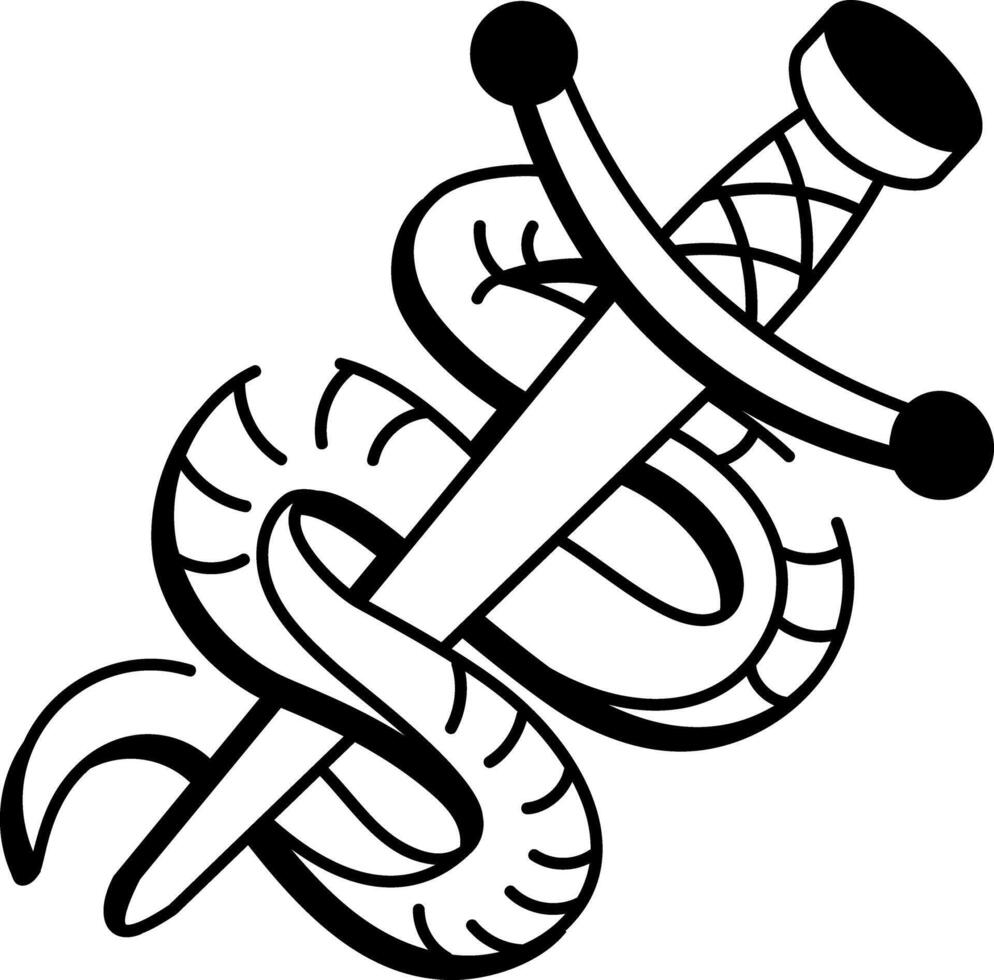 A sketchy style icon of snake sword tattoo vector