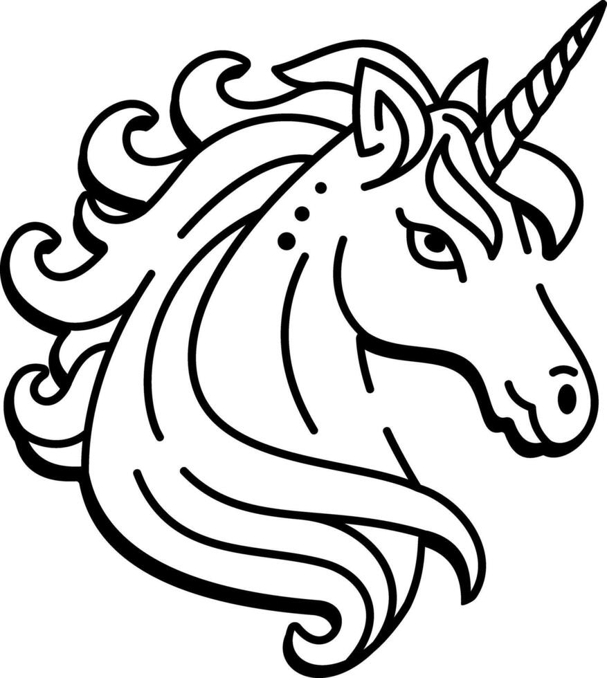 A hand drawn style icon of unicorn head tattoo vector