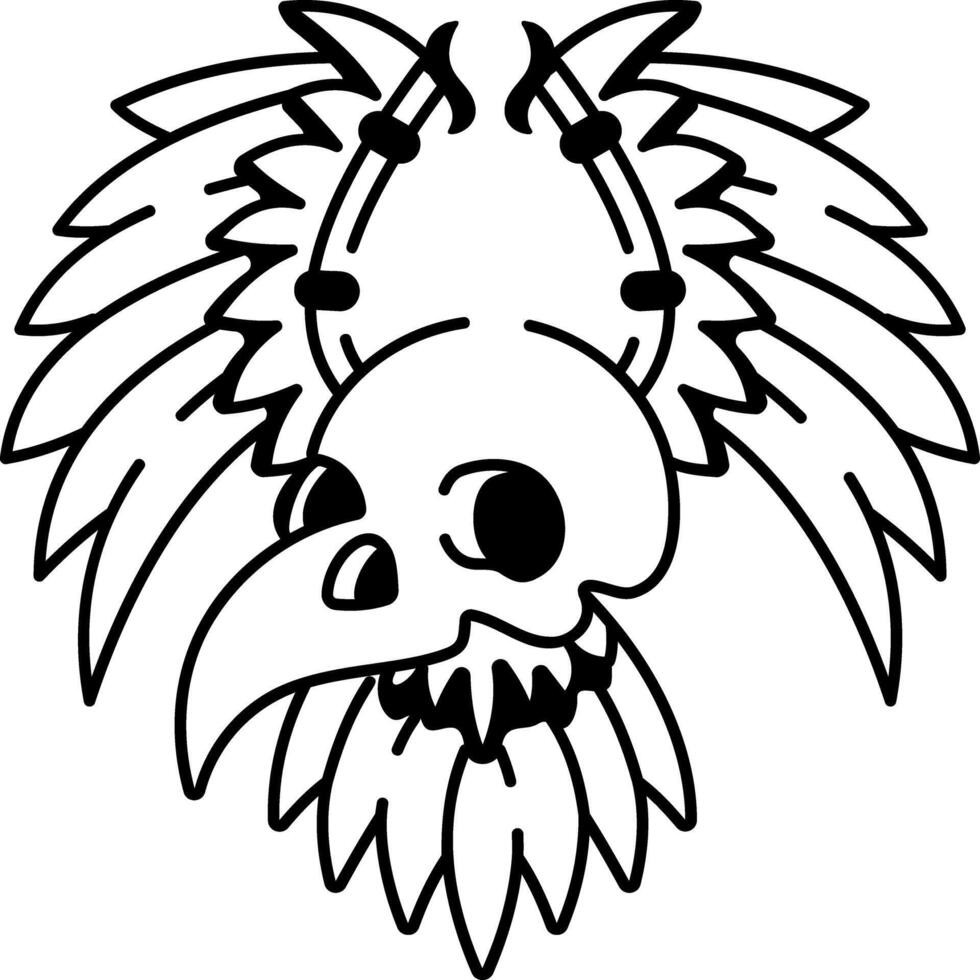 A doodle style icon of bird skull tattoo vector