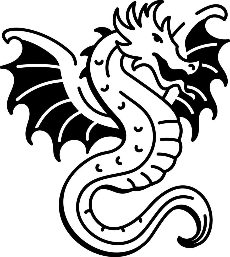 A hand drawn style icon of winged serpent tattoo vector