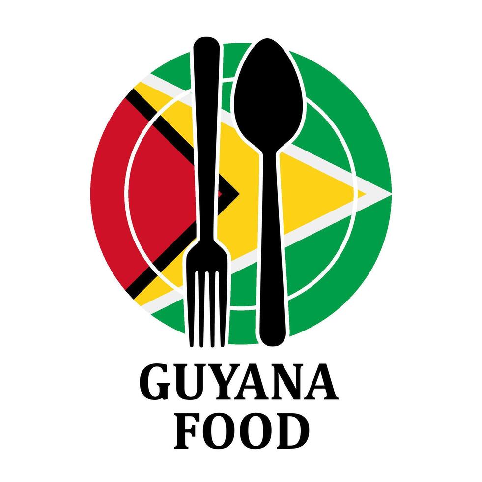 Guyana Restaurant food logo. Flag symbol with plate spoon and fork Icon Template Illustration Design vector
