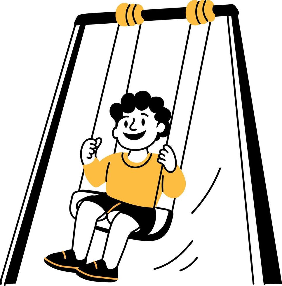 A character sitting on a playground swing, hand drawn illustration vector
