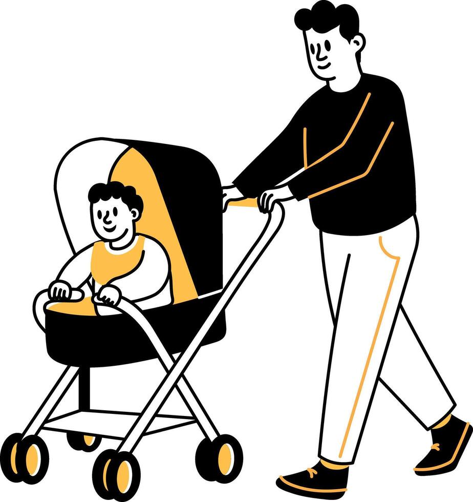 A character punching a baby stroller, hand drawn style illustration vector