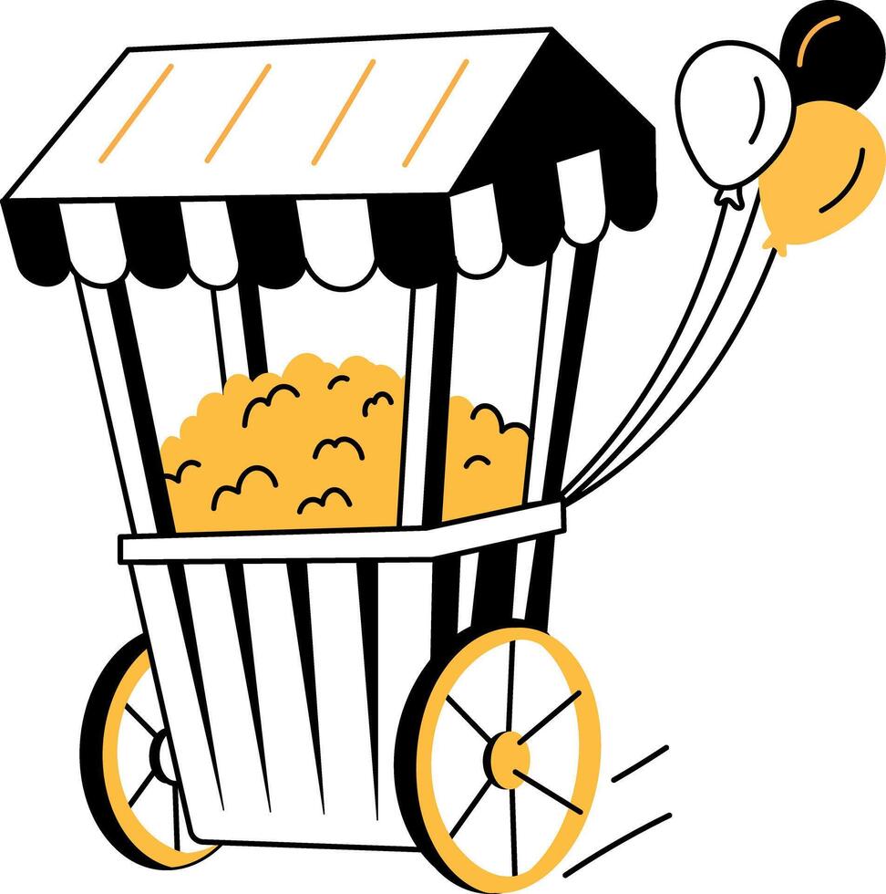 A hand drawn style illustration of a popcorn stand vector