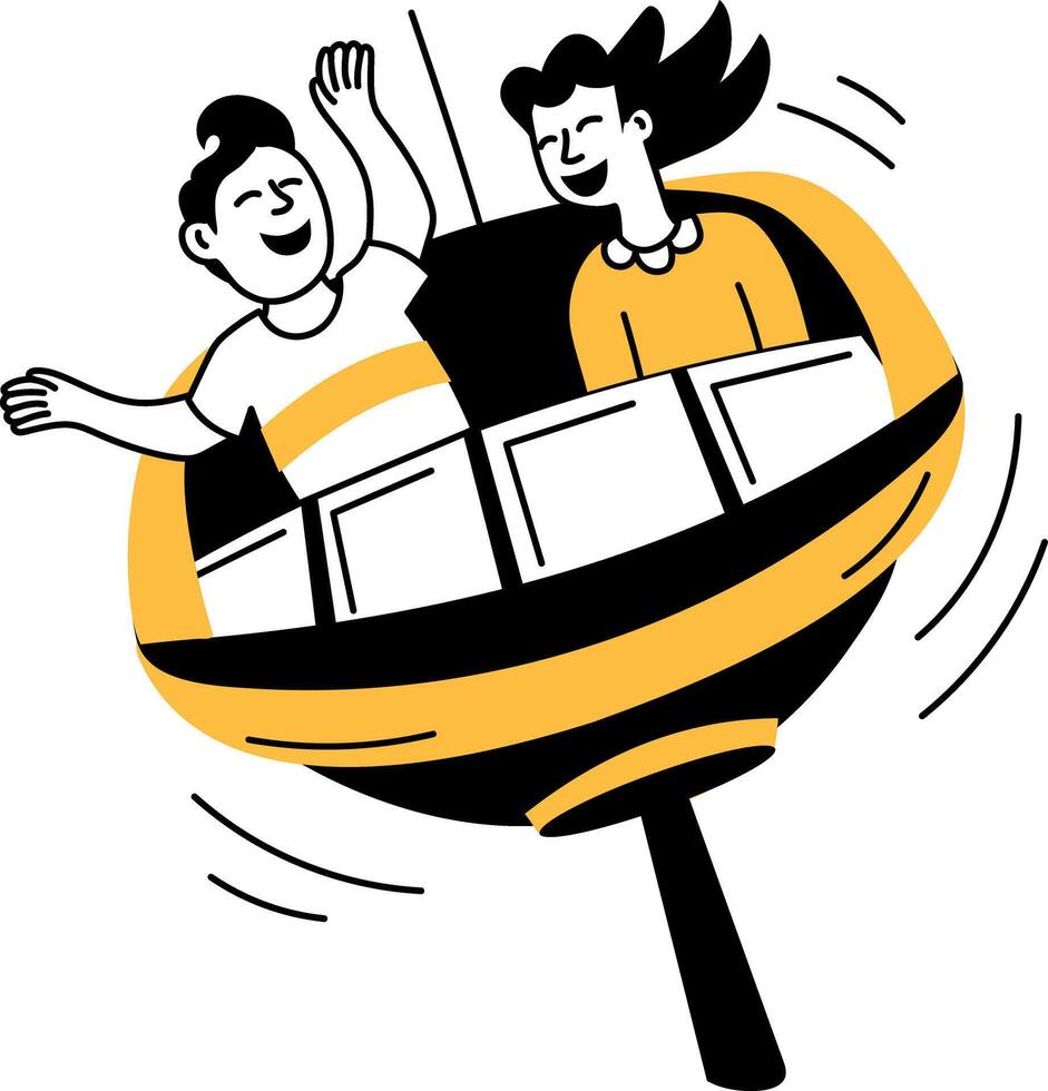 hand drawn illustration showing people enjoying carnival ride vector