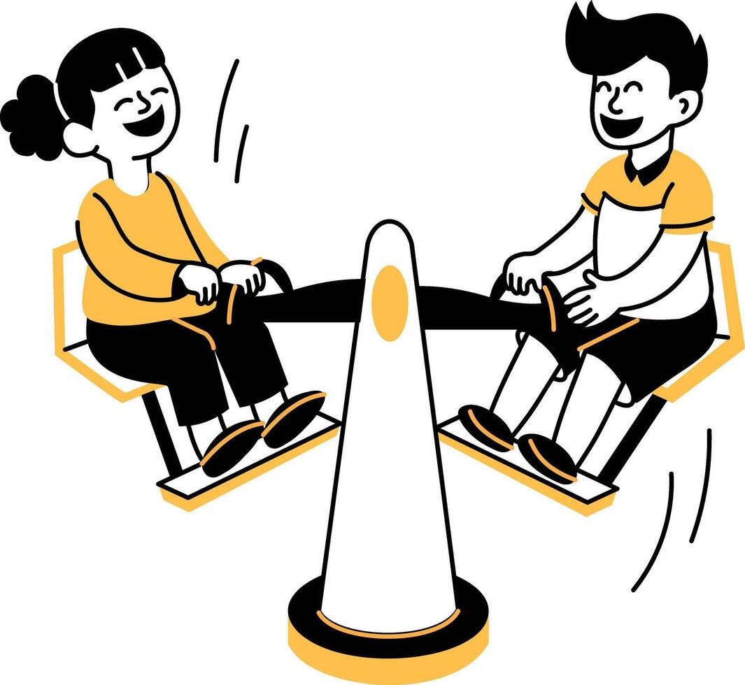 Children playing with playground seesaw, hand drawn illustration vector