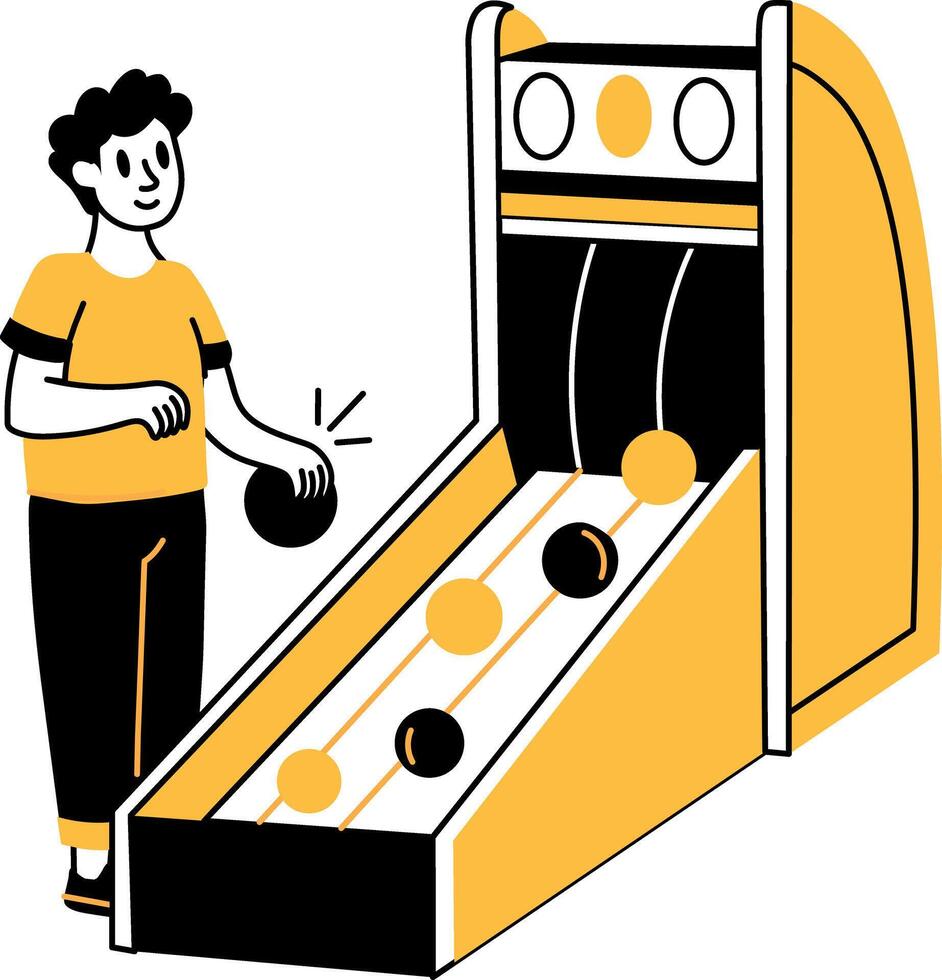 A character playing skee ball game, hand drawn illustration vector