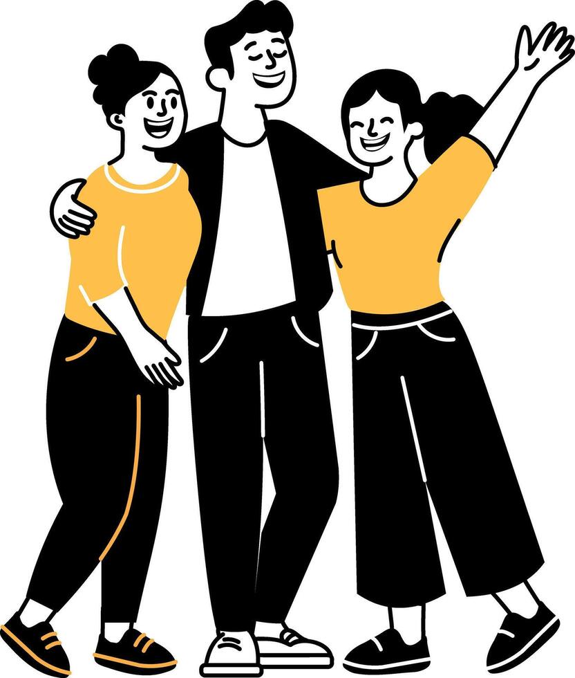 A group of friends enjoying in amusement park, hand drawn illustration vector