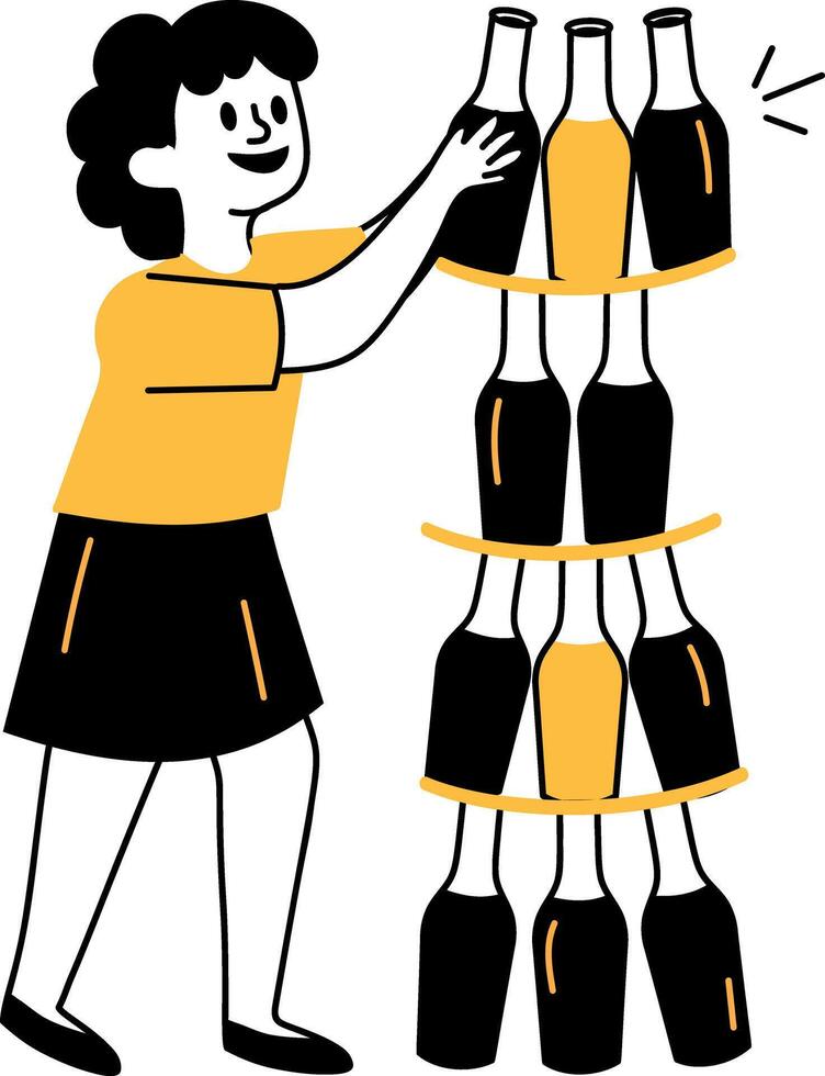 A character playing bottle game, hand drawn style illustration vector