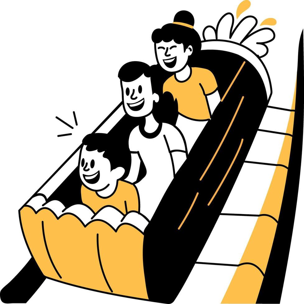 Hand drawn style illustration showing people enjoying log ride vector