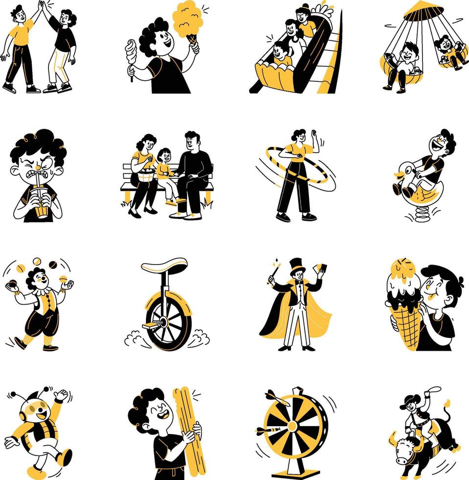 Collection of Amusement Characters Hand Drawn Illustrations vector