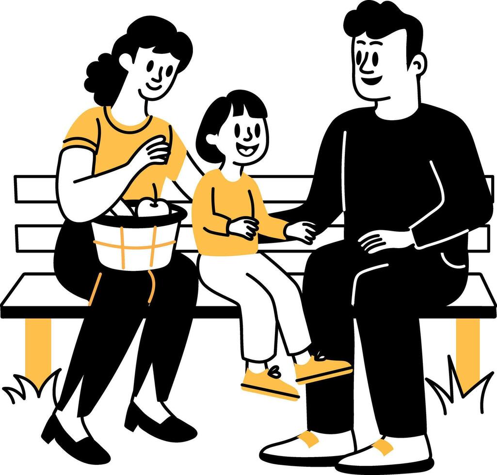 A hand drawn style illustration of a happy family vector