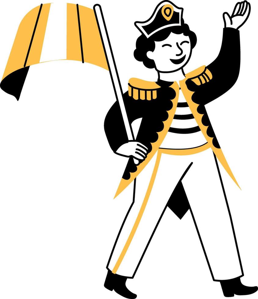 A character doing a band parade, hand drawn style illustration vector