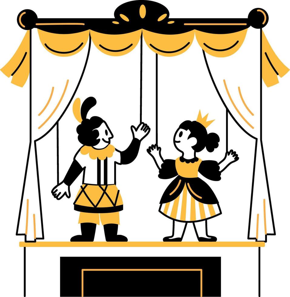 A hand drawn style illustration of a puppet show vector