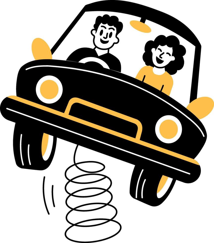A hand drawn style illustration showing a bouncing car vector