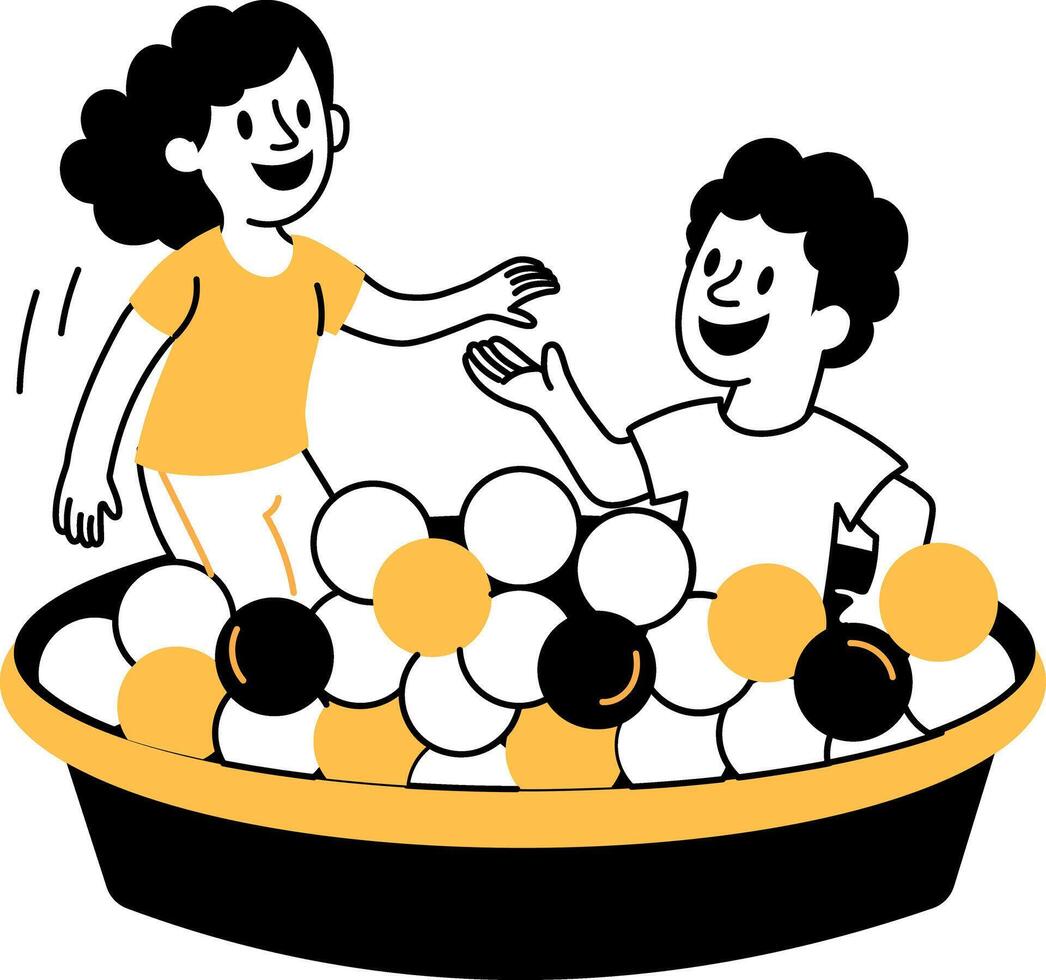 A hand drawn style illustration showing two characters enjoying in a ball tub vector