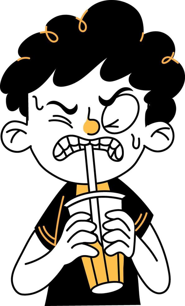 A character drinking a bad drink, hand drawn style illustration vector