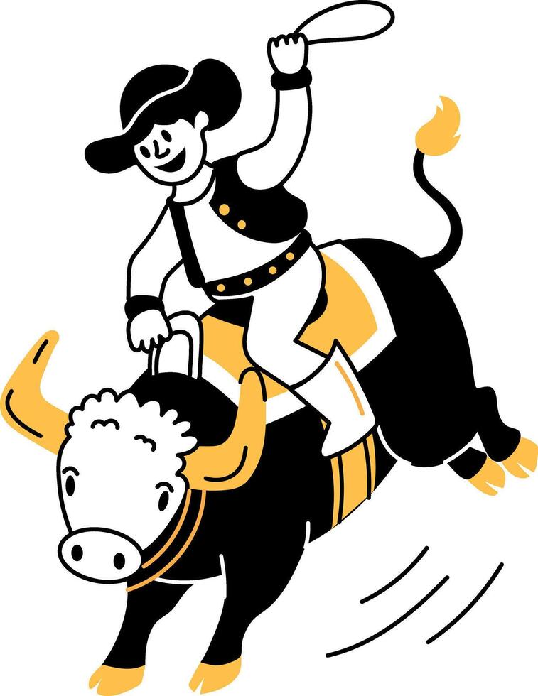 A character doing bull ride, hand drawn style illustration vector
