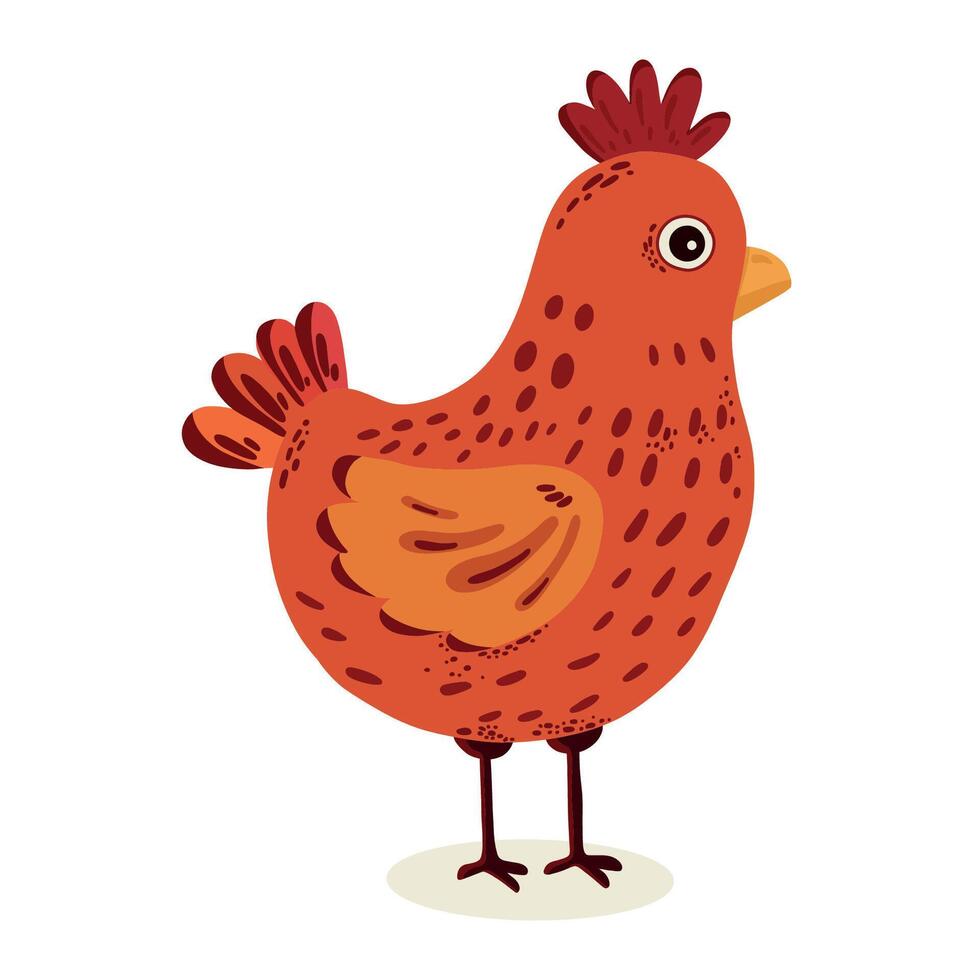 Cartoon red and orange chicken, illustration, highlighted on a white background. vector