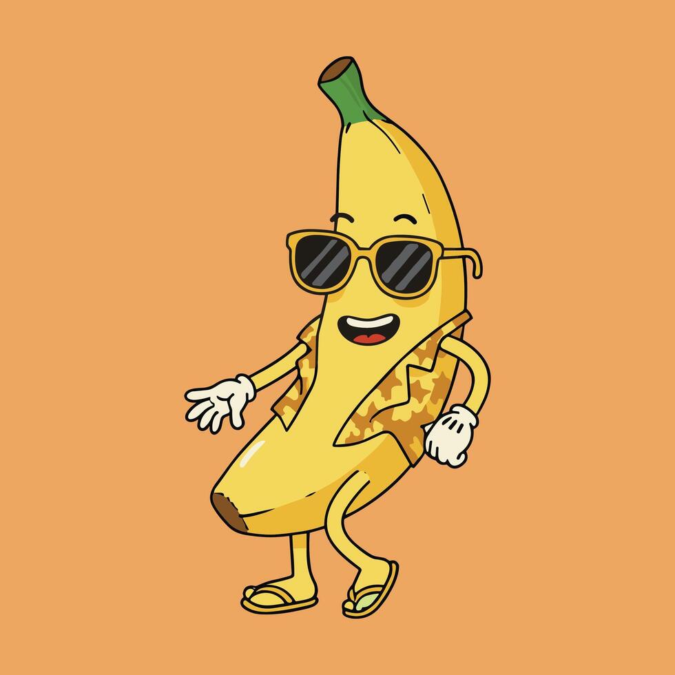 Retro Groovy Vintage Banana Fruit Mascot vector