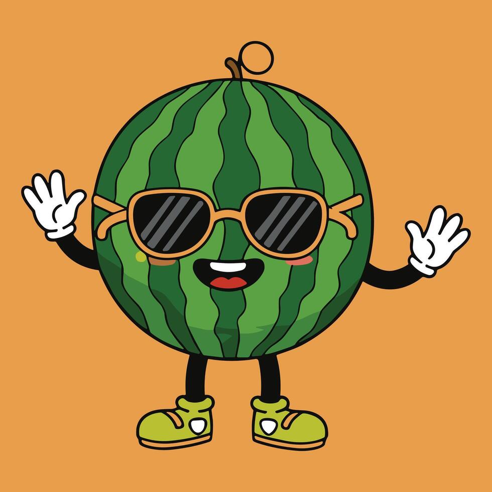 Retro Groovy Watermelon Fruit Mascot vector