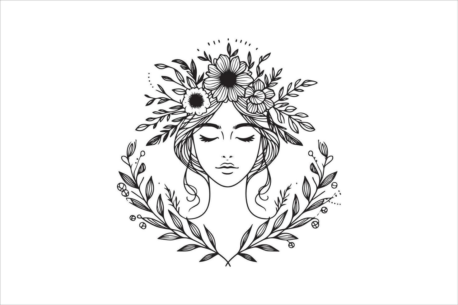 Continuous Line Art of Female Face Modern Abstract vector