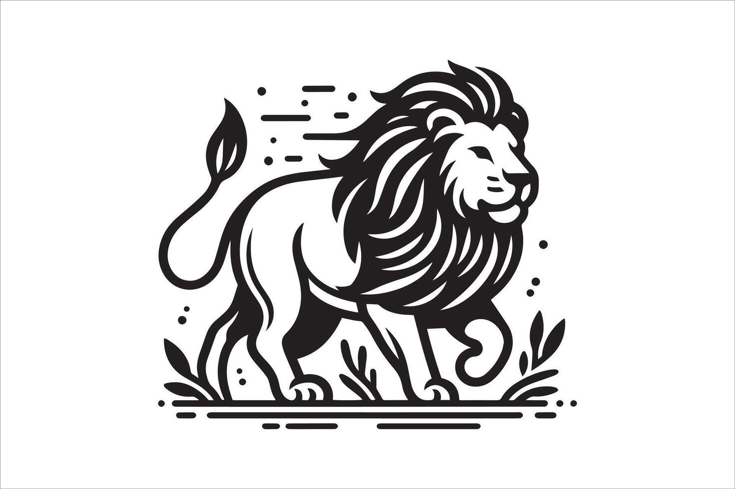Hand-Drawn Lion Outline Roaring Jungle King vector