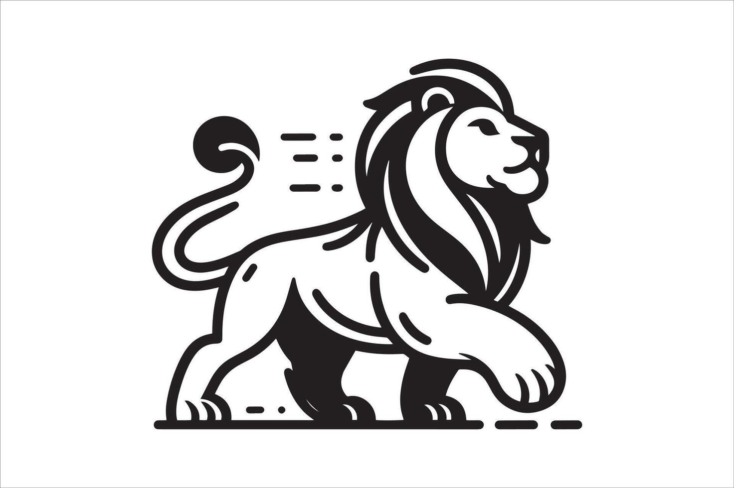 Strong Lion in Profile Black and White Outline vector