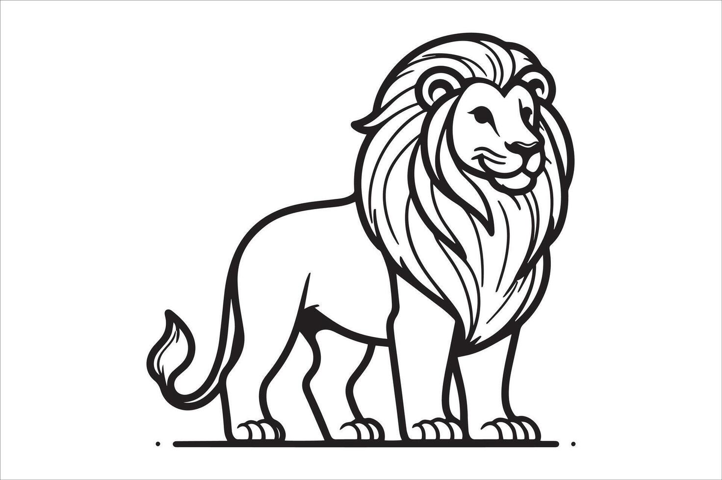 Walking Jungle Lion Black Outline Drawing vector