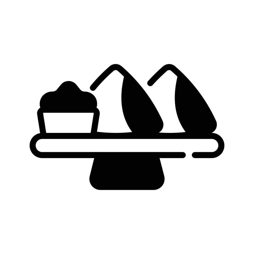 Indian snack served with dip sauce, glyph style icon. vector