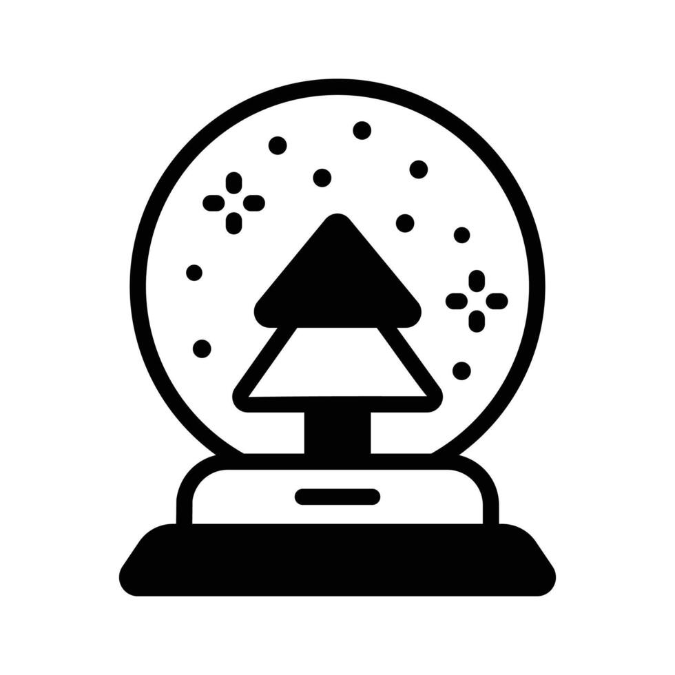 Ready to use glyph style icon of snow globe inside pine tree. vector