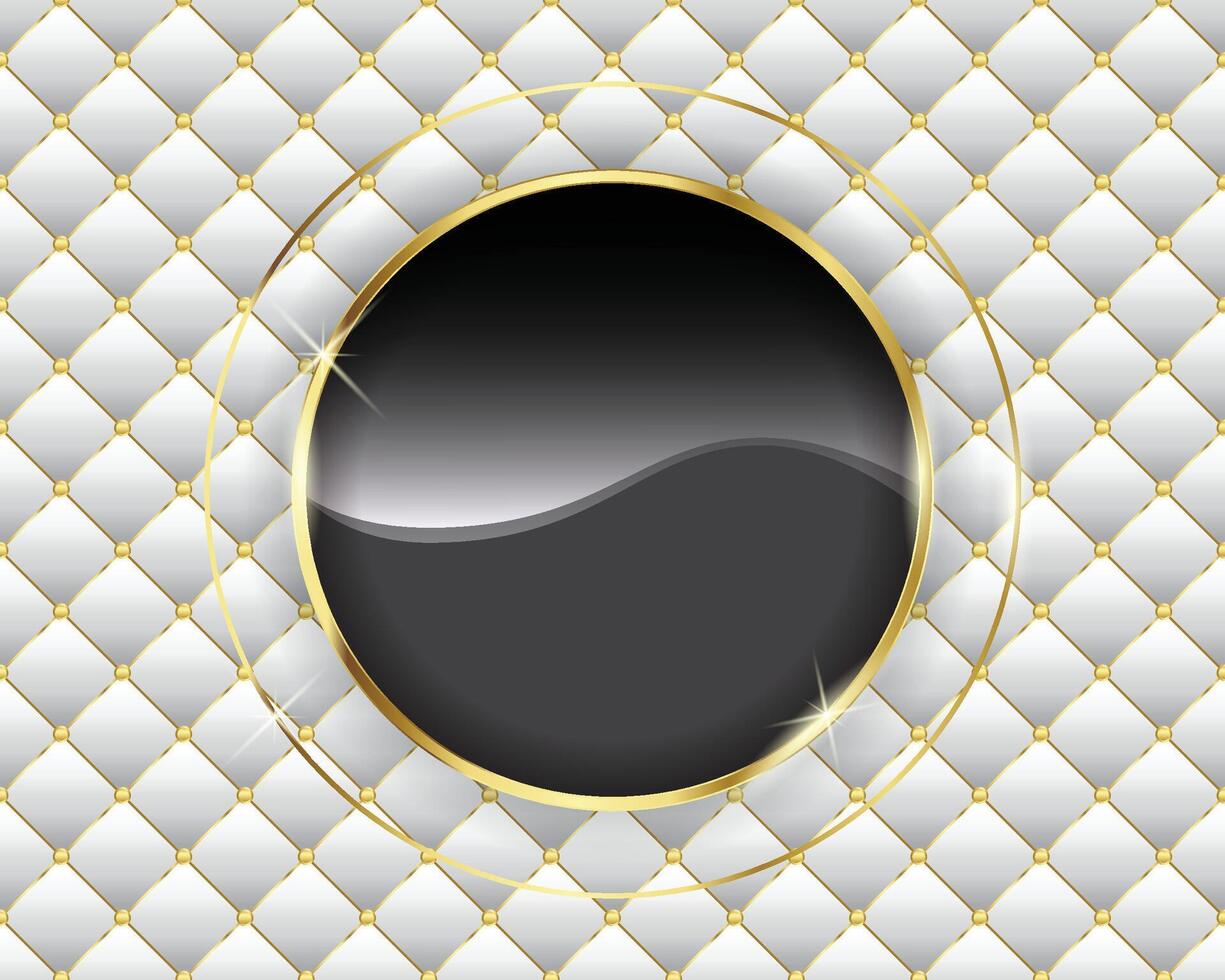 White diamond shape upholstery luxury background with golden buttons border with golden circles vector