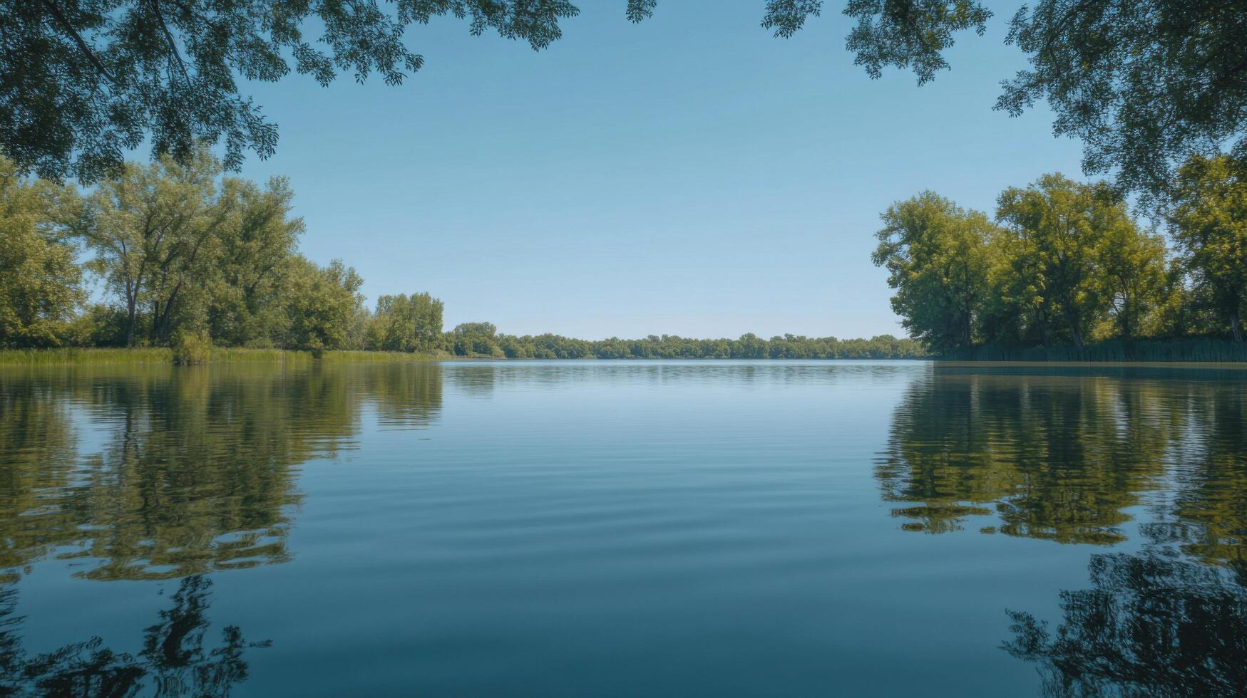 Tranquil Lake Showing Tree Reflection photo
