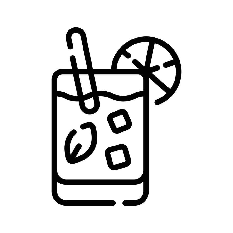 This outline icon showing a chilled drink glass with straw in it vector