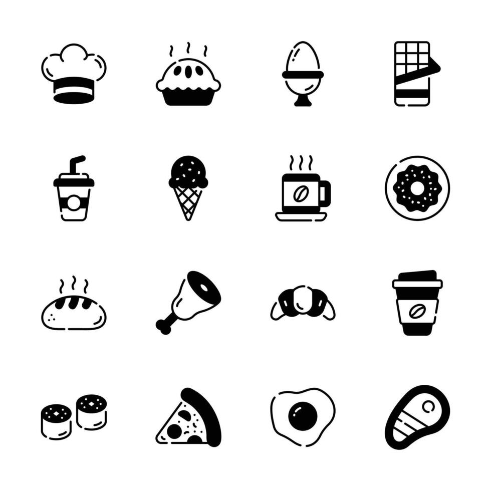 Grab this creatively designed glyph collection of refreshment items, vector