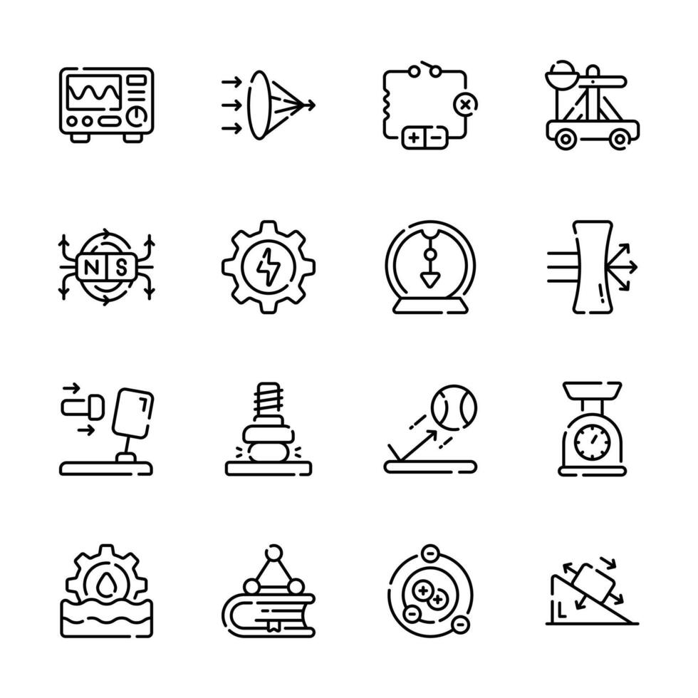 Creatively designed outline collection depicting physics concepts vector