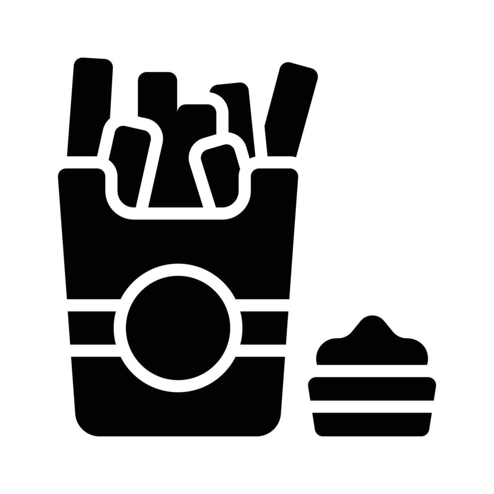 An editable glyph style icon of french fries with dip sauce vector