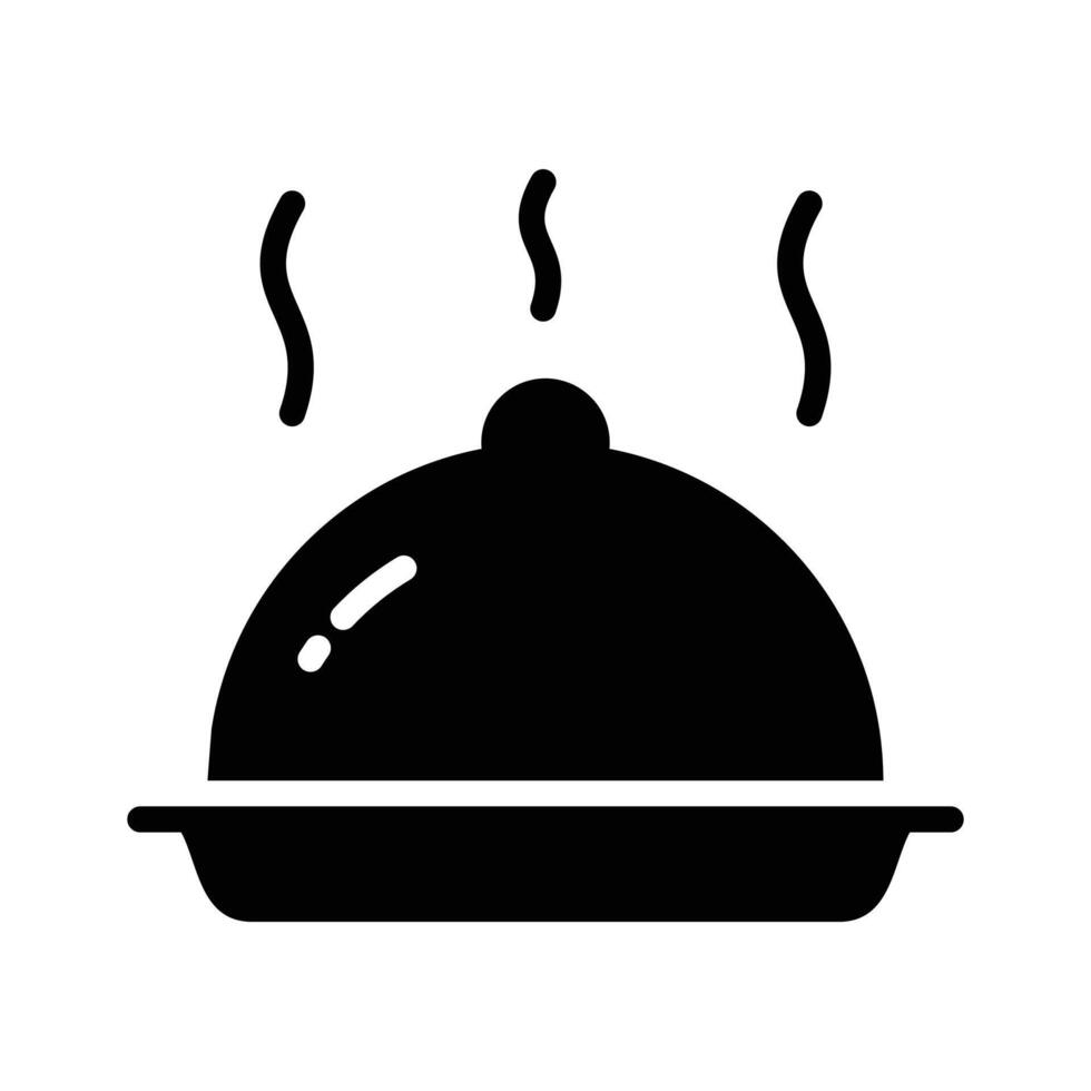 Easy to use glyph style icon showing food serving hot cloche vector