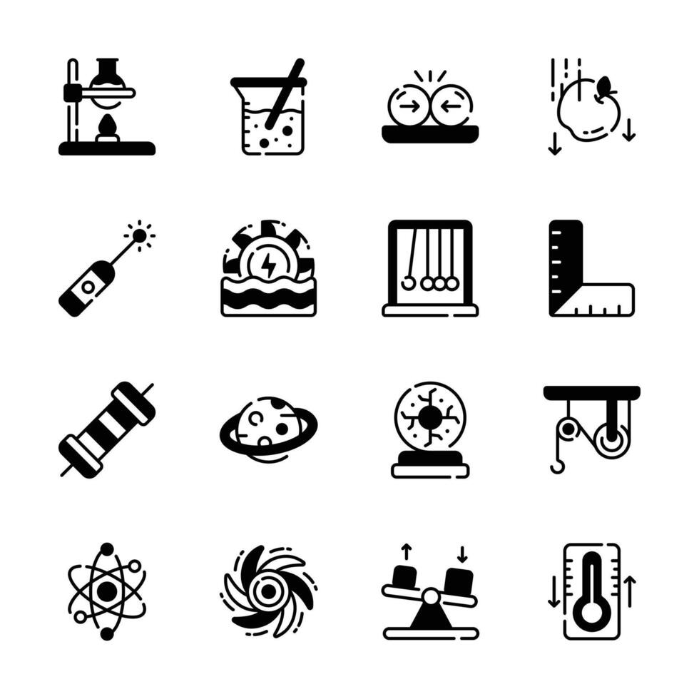 Check out handy pack of glyph style physics and science icons. vector
