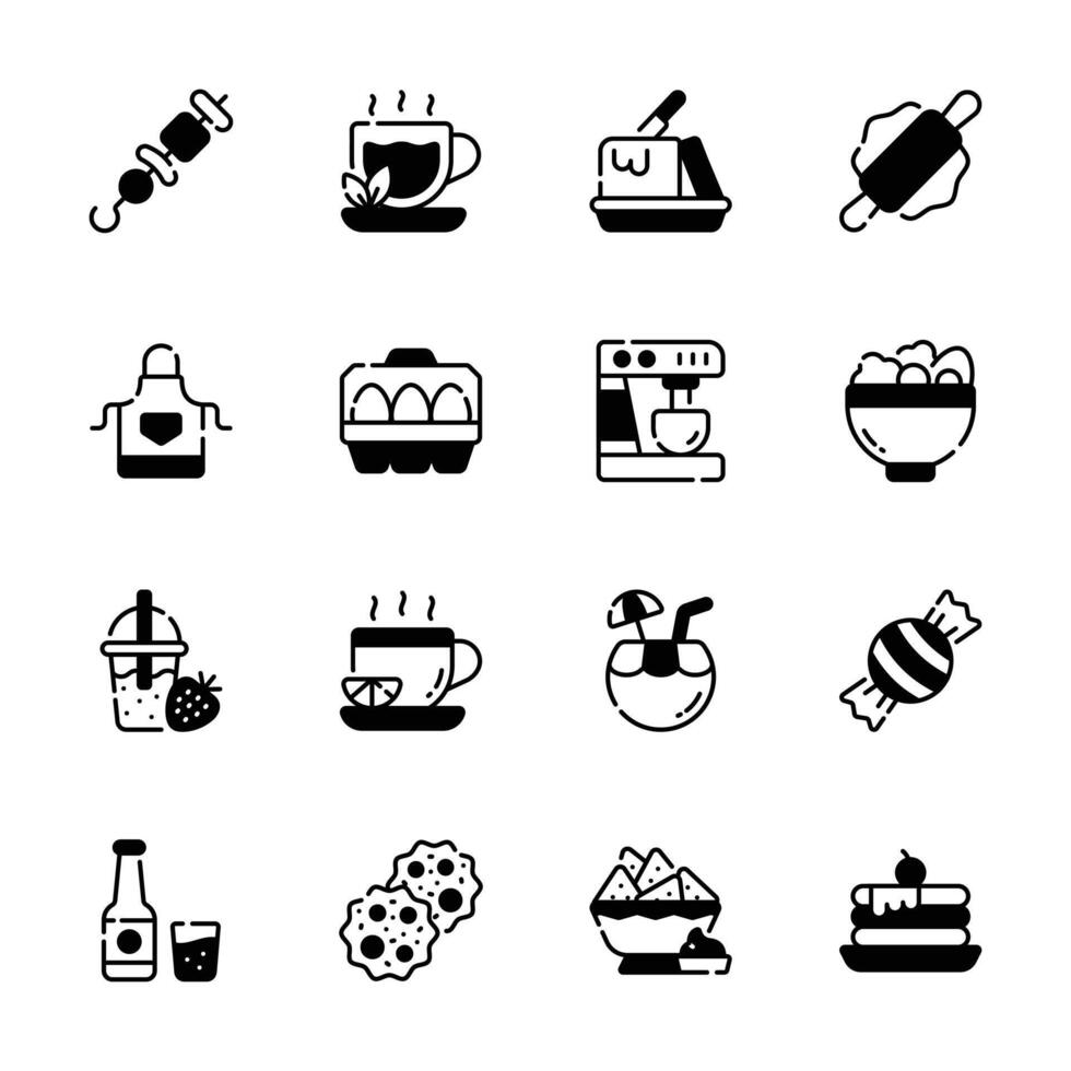 Ready to use glyph style collection of food and beverages icons, vector
