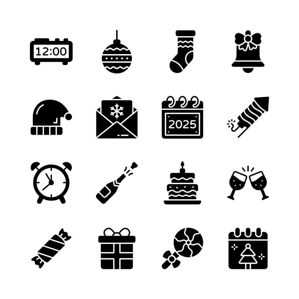Get this handy collection of xmas and new year party glyph icons vector