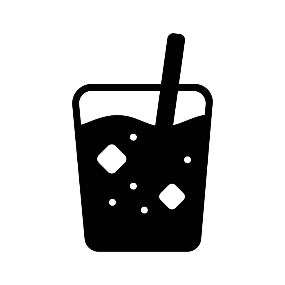 This glyph icon showing a iced drink glass with straw in it vector