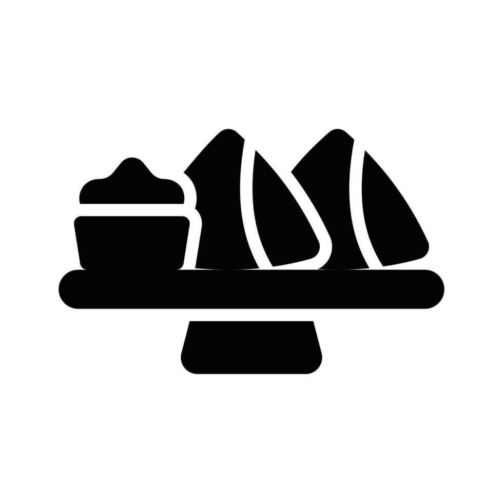 Indian snack served with dip sauce, glyph style icon vector