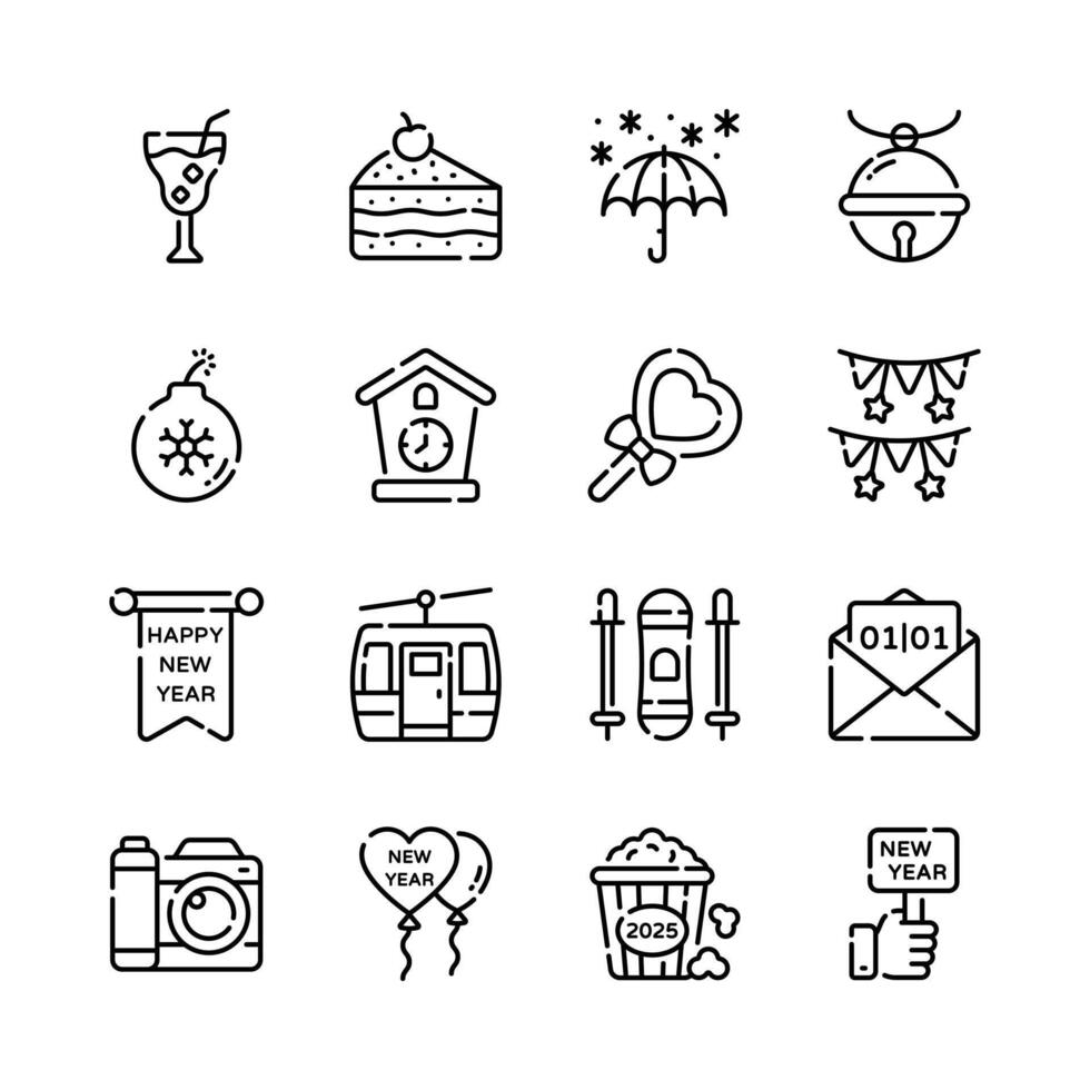 Get this amazing line collection of christmas and new year accessories vector