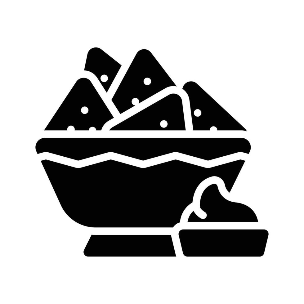 Nachos bowl with dip sauce, glyph icon ready for premium use vector