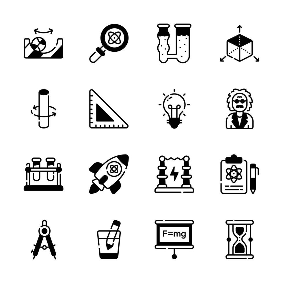Get this glyph collection of physics practical icons, ready for premium use. vector